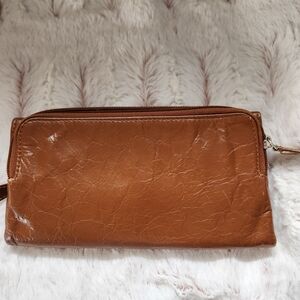 Brown Leather Zip Wristlet Wallet